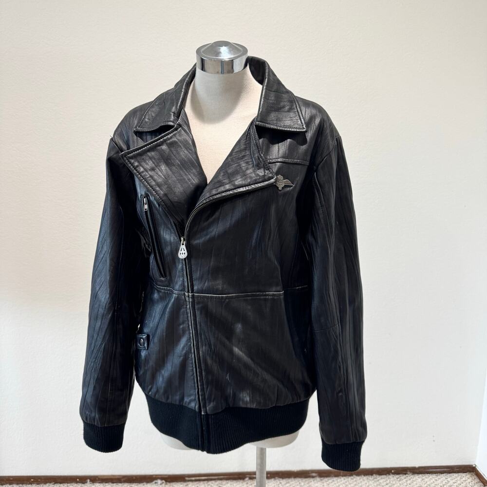 Hot Air Mens Leather Jacket Y2K Vintage Biker Moto Bomber Aviation M